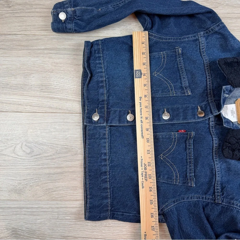 Levi's Kids Dark Blue Denim Trucker Jacket W/ Faux Sherpa Collar 10-12yrs Size M